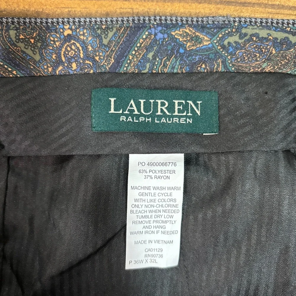 Lauren Ralph‎ Lauren Mens Dress Pants 36x32 Grey Micro Houndstooth Flat Front